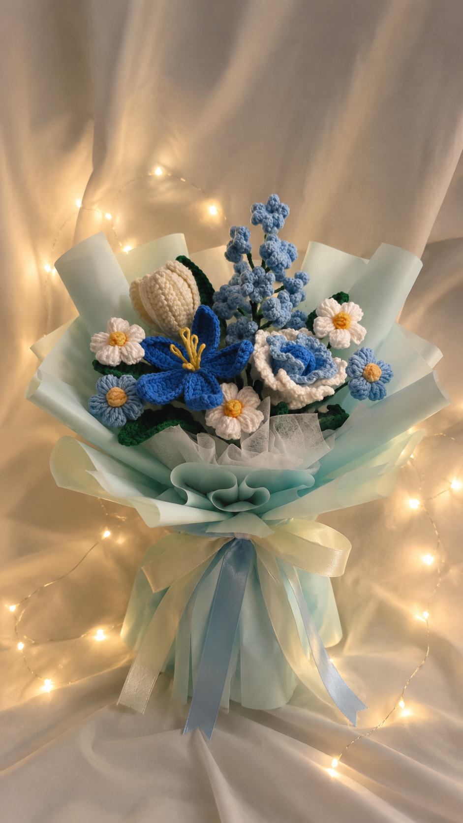 Azure Bloom Crochet Bouquet