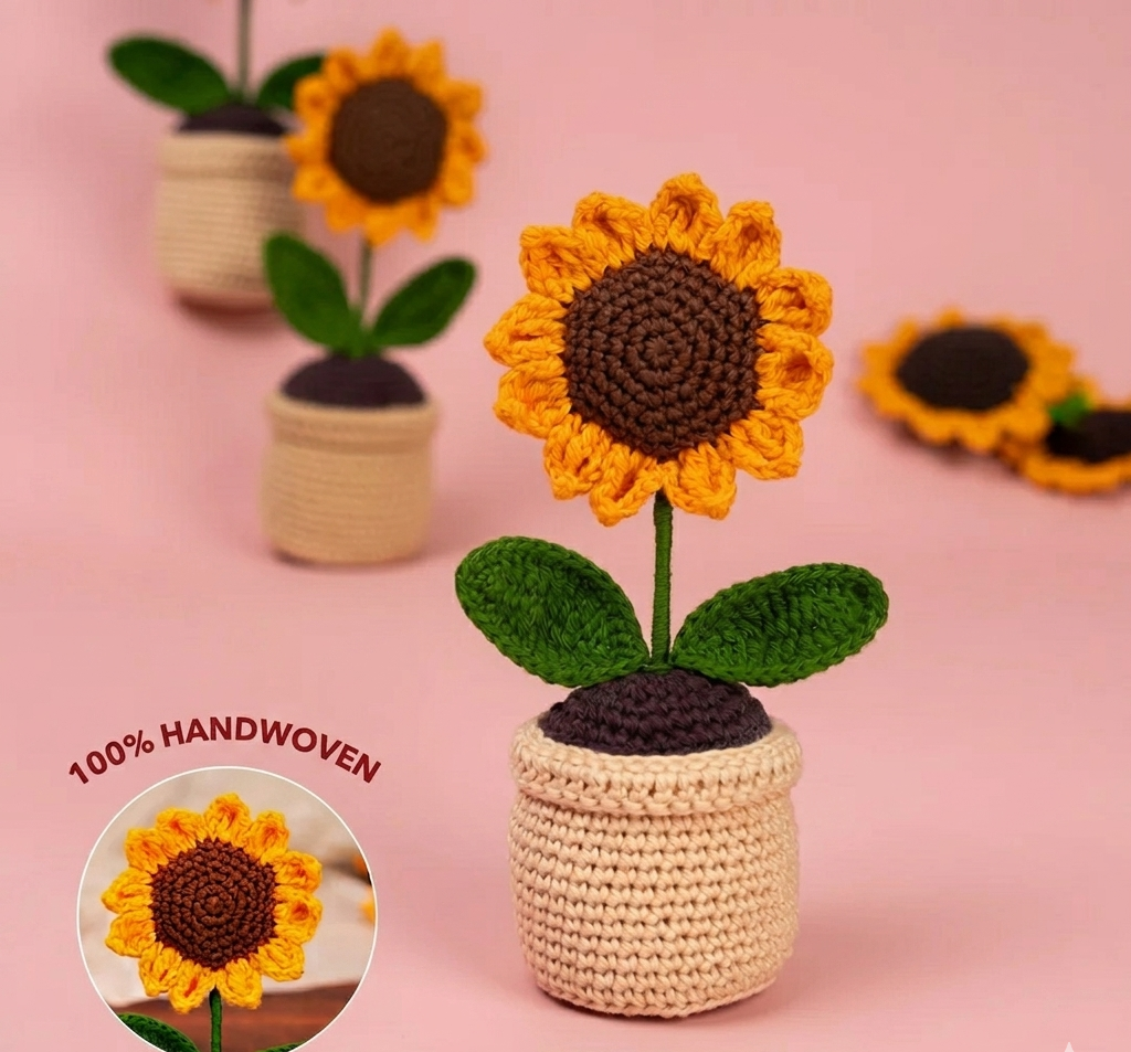 🌻 Crochet Sunflower Pot