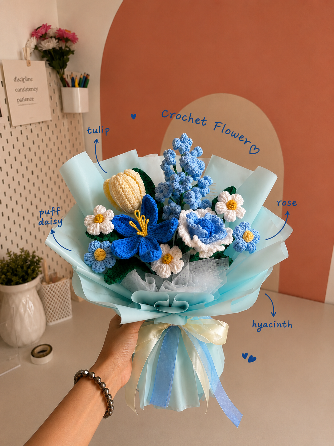 Azure Bloom Crochet Bouquet