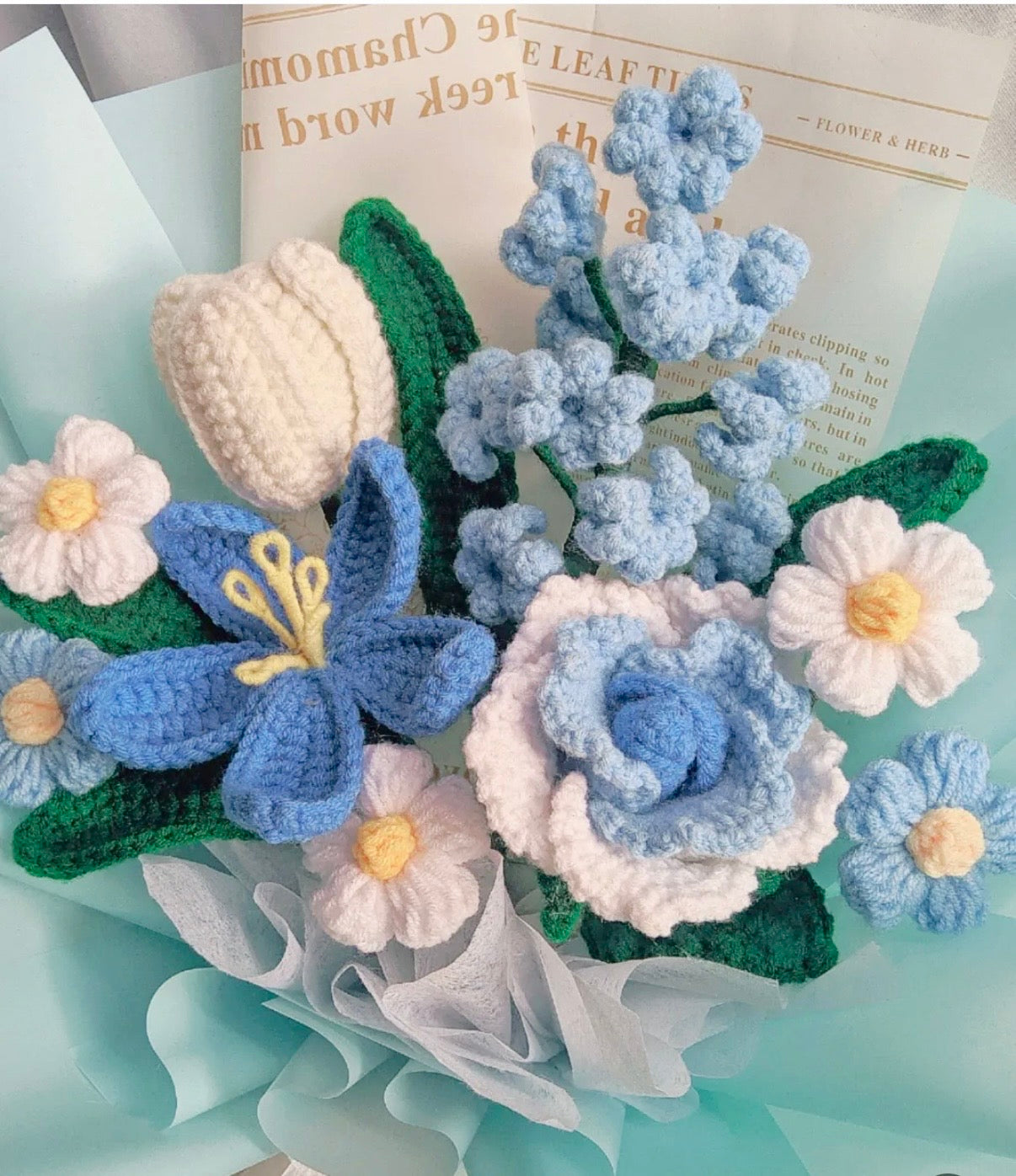 Azure Bloom Crochet Bouquet
