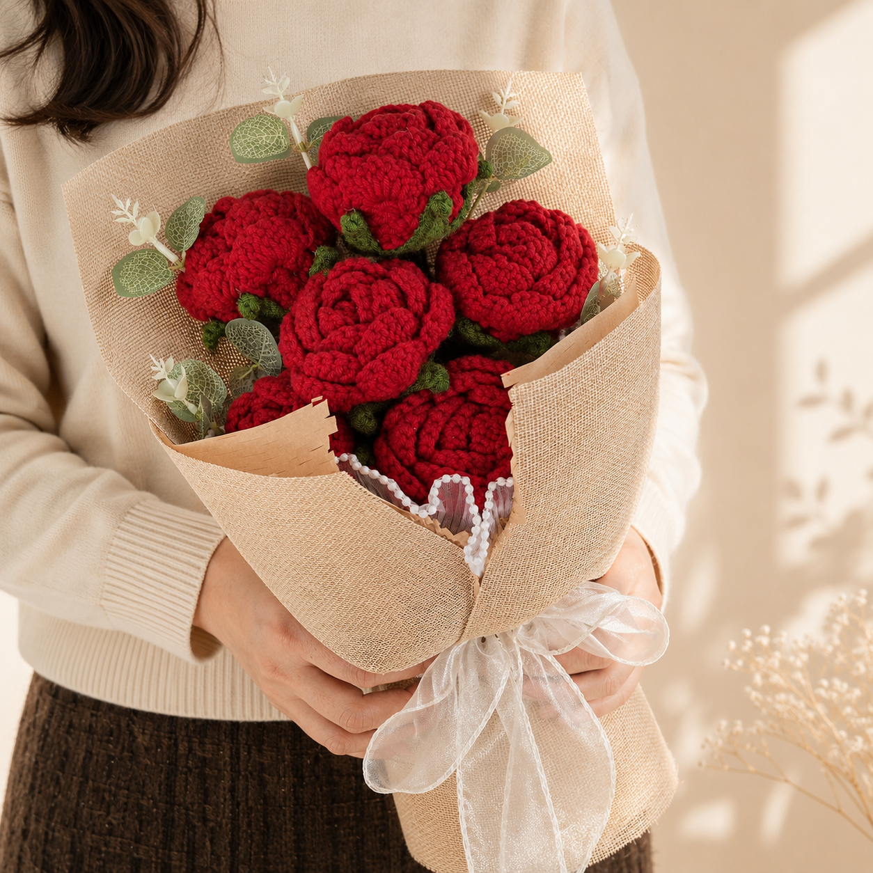 Crimson Bloom Crochet Bouquet 🌹