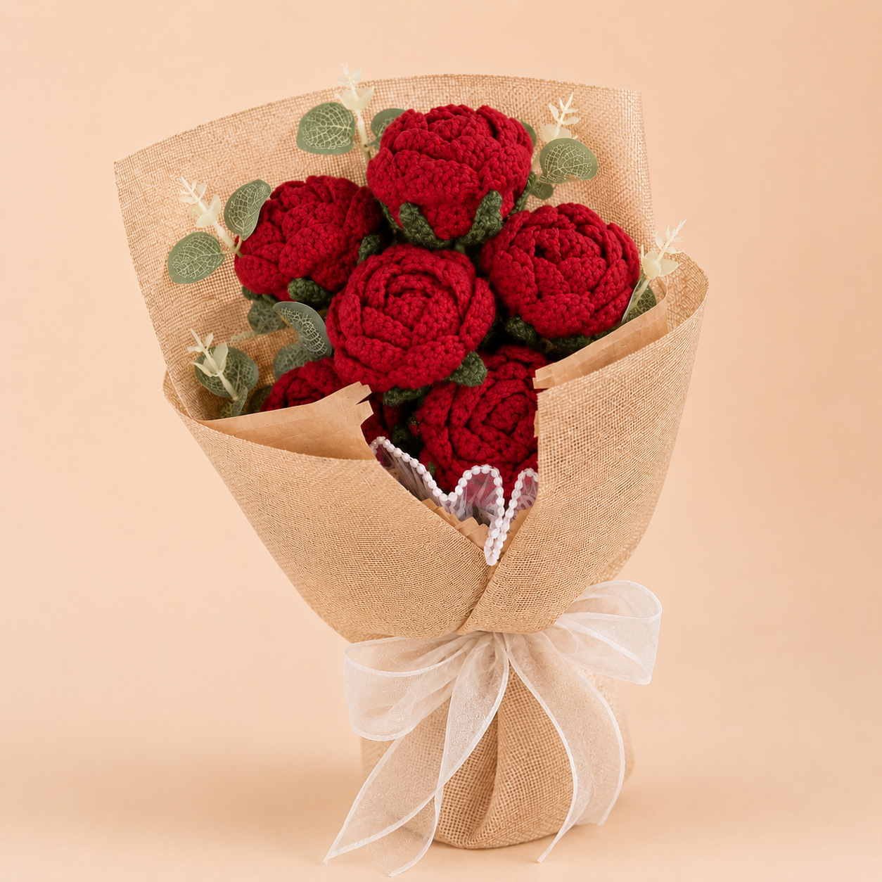 Crimson Bloom Crochet Bouquet 🌹